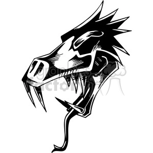 The clipart image features a stylized and aggressive-looking wild boar head. It has prominent, sharp tusks, a fierce eye, and a mane that appears spiked, adding to the creature's wild and aggressive demeanor. The design is in black and white, making it suitable for vinyl cutting or tattoo design due to its bold contrast and clear lines.