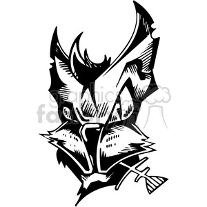 The clipart image features a stylized representation of an aggressive wild cat or feline, designed in a bold, graphic style that is suitable for vinyl graphics or tattoos. The design is monochromatic, using only black and white to create contrast and visual impact. It appears to be abstract with tribal or contemporary influences, showing features such as sharp edges, pointed ears, fierce eyes, and possibly fangs or a snarling expression, which conveys the animal's ferocity.