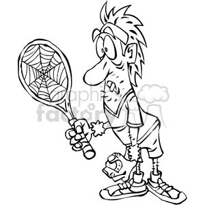 black and white cartoon tennis player