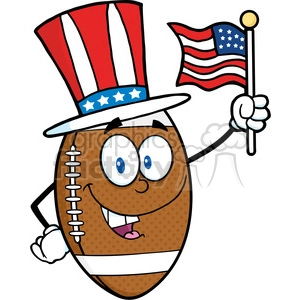 6577 Royalty Free Clip Art American Football Ball Cartoon Mascot Character With American Patriotic Hat And USA Flag