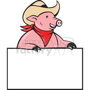 pig half cowboy holding blank sign