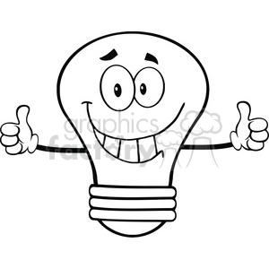 6144 Royalty Free Clip Art Smiling Light Bulb Cartoon Character Giving A Double Thumbs Up