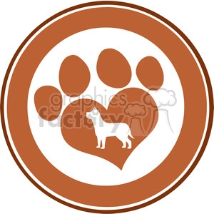 Royalty Free RF Clipart Illustration Love Paw Print Brown Circle Banner Design With Dog Silhouette
