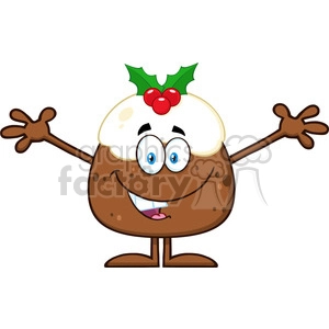 royalty free rf clipart illustration smiling christmas pudding cartoon character with open arms for greeting vector illustration isolated on white