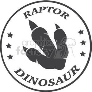 The clipart image features a circular emblem with the silhouette of a raptor's paw print in the center. The emblem contains the words RAPTOR on the top and DINOSAUR on the bottom. There are also five stars around the paw print, completing the design within the circular border.