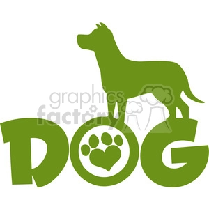 Royalty Free RF Clipart Illustration Dog Green Silhouette Over Text With Love Paw Print Vector Illustration Isolated On White Background
