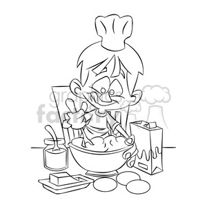 vector cartoon cook making food in black and white