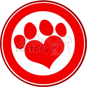 Royalty Free RF Clipart Illustration Love Paw Print Red Circle Banner Design