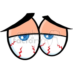 The clipart image shows a pair of cartoon-style eyes. The eyes have heavy, drooping eyelids and red veins in the whites, which can be associated with tiredness or irritation. The pupils appear slightly dilated, and the overall expression may be interpreted as weary or worn out.