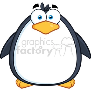 The image is a cartoon depiction of a penguin. It looks quite humorous because of its exaggerated features, like the large eyes and overly round body which add to the comedic effect of the character. The penguin is predominantly black and white with a large orange beak and feet. The stance and expression suggest a light-hearted, perhaps surprised or innocent demeanor. It embodies the winter or cold weather themes, as penguins are often associated with snowy environments.