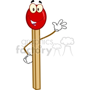 Royalty Free RF Clipart Illustration Happy Match Stick Cartoon Mascot Character Waving