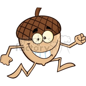 Royalty Free RF Clipart Illustration Smiling Acorn Cartoon Mascot Character Running