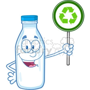 Royalty Free RF Clipart Illustration Cute Milk Bottle Character Holding A Recycle Sign