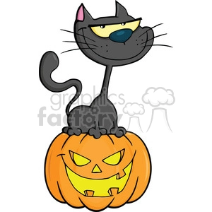 Royalty Free RF Clipart Illustration Halloween Cat On Pumpkin Cartoon Character