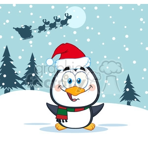 royalty free rf clipart illustration merry christmas greeting with cute penguin cartoon character vector illustration greeting card