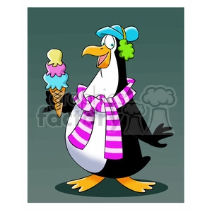 sal the cartoon penguin character eating ice cream cone