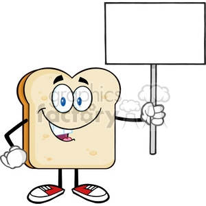 illustration smiling bread slice cartoon mascot character holding a blank sign vector illustration isolated on white background