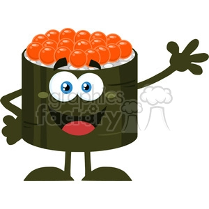 illustration cute sushi roll cartoon mascot character waving vector illustration flat style isolated on white