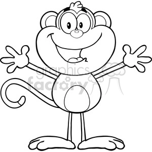 royalty free rf clipart illustration black and white happy monkey cartoon character with open arms vector illustration isolated on white