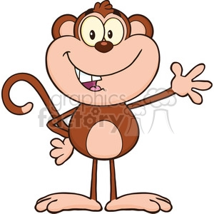 royalty free rf clipart illustration smiling monkey cartoon character waving for greeting vector illustration isolated on white