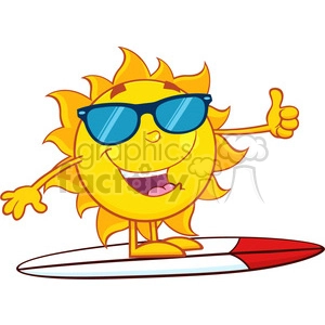 surfer sun cartoon mascot character with sunglasses and showing thumb up vector illustration isolated on white background