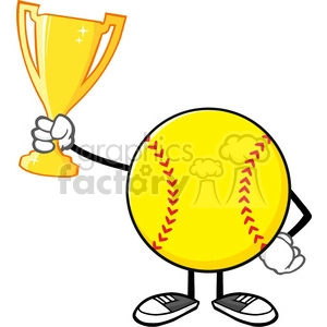 softball faceless cartoon character holding a trophy cup vector illustration isolated on white background