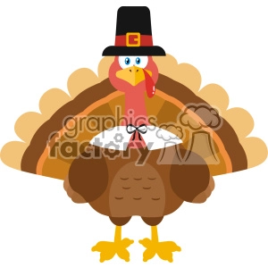 Thanksgiving Turkey Bird Wearing A Pilgrim Hat Vector Flat Design