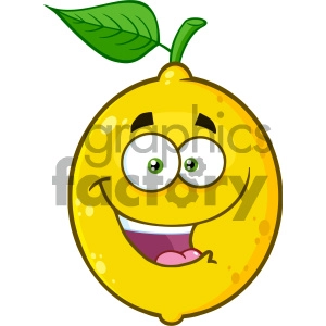 Royalty Free RF Clipart Illustration Smiling Yellow Lemon Fruit Cartoon Emoji Face Character With Expression Vector Illustration Isolated On White Background