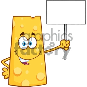 Happy Cheese Cartoon Mascot Character Holding A Blank Sign Vector Illustration Isolated On White Background