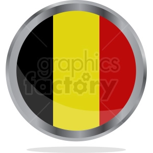 The image shows a round button or badge that features the flag of Belgium. The Belgian flag is represented with its three vertical stripes: black on the left, yellow in the middle, and red on the right.