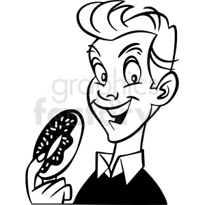 black and white boy eating doughnut vector clipart