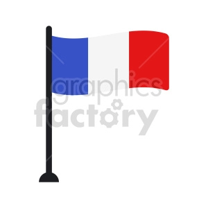 The image depicts a clipart of the French flag. It is composed of three vertical bands of equal width, with blue on the hoist side, white in the middle, and red on the fly side.