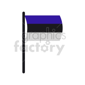 The image is a clipart representation of the national flag of Estonia. It shows a flag with three horizontal stripes: the top stripe is blue, representing the sky, the middle stripe is black, indicating the past suffering of the Estonian people, and the bottom stripe is white for hope and freedom. The flag is set on a flagpole, indicating it is waving or displayed.