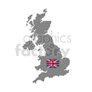 This clipart image features a simplified map of the United Kingdom and includes the flag of Great Britain (the Union Jack) within its borders.
