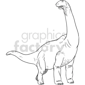 The clipart image depicts a line drawing of a Brontosaurus, which is a genus of sauropod dinosaur. The dinosaur is shown with its long neck and tail extended, typical of depictions of sauropods.