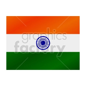 This clipart image features the national flag of India. It has three horizontal stripes of different colors, with the top being saffron, the middle white, and the bottom green. In the center of the white stripe is a navy-blue wheel with 24 spokes, known as the Ashoka Chakra.