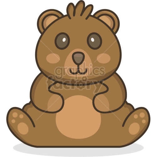 The image displays a cute, stylized cartoon of a beaver. The beaver appears to be sitting down with visible front paws, large back feet, and a simple round face with two round ears, dot eyes, and a small nose. It does not show the characteristic beaver tail or teeth.