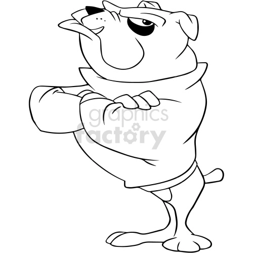 The clipart image features an anthropomorphic bulldog standing upright with its arms folded across its chest. The bulldog has a confident and slightly defiant expression.