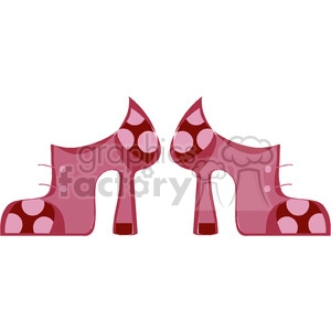 The image is a pair of pink high-heeled shoes with a polka dot pattern. The heels are quite tall and stiletto in style. Each shoe has detailing suggesting laces or embellishments on the front.