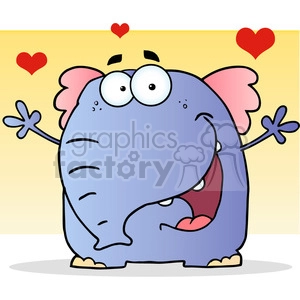 This clipart image features a cartoon character resembling a funny, anthropomorphized elephant. The elephant is purple with big, expressive white eyes and pink inner ears. It is shown with its arms spread out and a joyful expression, possibly indicating excitement or happiness. Two red hearts are floating above, suggesting the character is feeling love or joy.