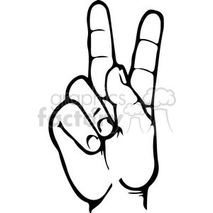 This clipart image depicts a hand performing a sign from American Sign Language (ASL). The hand is making the sign for the letter 'K'. The thumb is placed between the middle and ring fingers with the index and middle fingers extended.