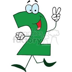 Cartoon Number 2 Green holding up Two Fingers