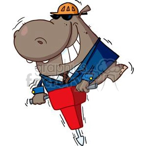 Hippo in Business Suit uses Jackhammer