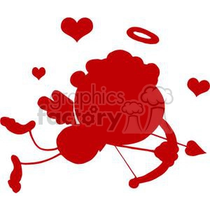 Stick Silhouette Cupid with Bow and Arrow Flying With Hearts