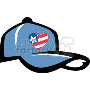 The clipart image depicts a blue baseball cap with a basketball design on it, featuring elements like the American flag in the shape of a heart.