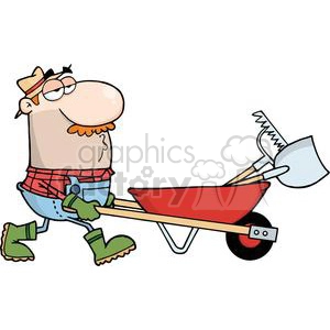 2462-Royalty-Free-Gardener-Drives-A-Barrow-With-Tools