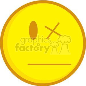 The image depicts a yellow circle representing a comical or funny emoticon. It has an expression with one larger oval-shaped eye open, the other eye represented by a cross, and a straight line for the mouth, indicating a deadpan or unamused expression.