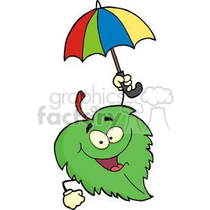 3387-Happy-Green-Leaf-With-Umbrella