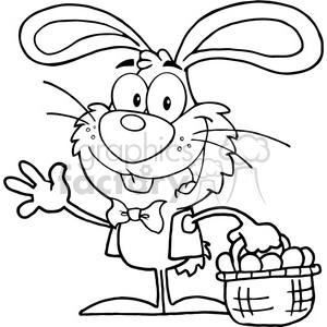 Royalty-Free-RF-Copyright-Safe-Waving-Bunny-With-Easter-Eggs-And-Basket