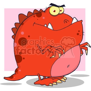 The clipart image depicts a comical red dinosaur with yellow eyes, brown spots, and a humorous expression. It has large teeth and is drawn in a cartoonish, exaggerated style typical for comic or humorous illustrations.